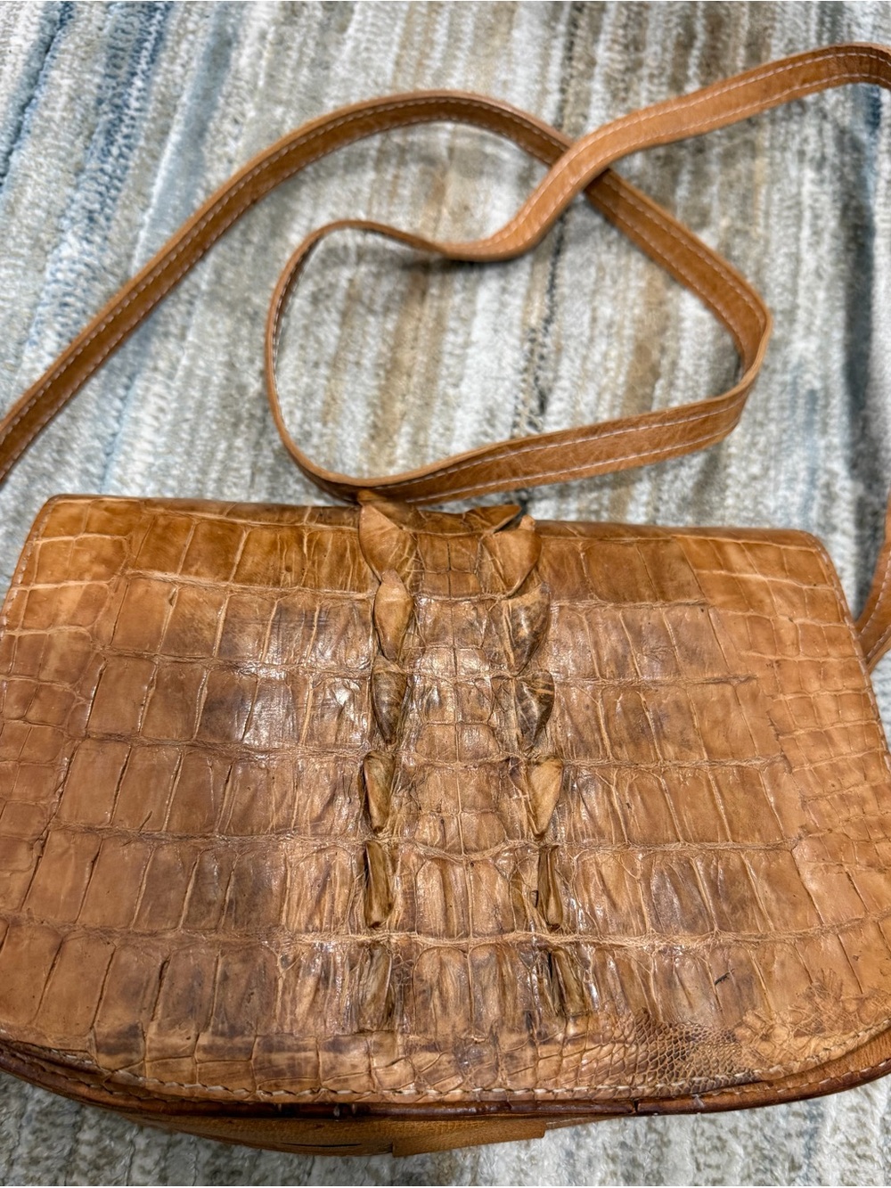 Tan Croc-Embossed Leather Crossbody Bag